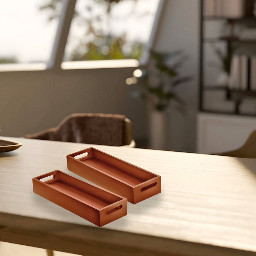 Dime Store Wooden Serving Tray Platter Multipurpose Tray | Serving Tray for Breakfast, Tea Serving, Table Décor Tray for Storage, Great Gift as Table Decor or Kitchen Decor (Set of 2, Natural) Dime Store