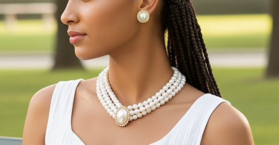 Graceful Pearl Necklace With Earrings dime-store-in