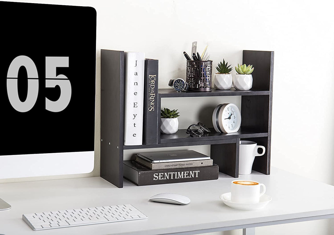 Dime Store Adjustable Book Shelf/Book Stand/Book Rack Desktop Storage Organizer | Spice Rack (Black) Dime Store