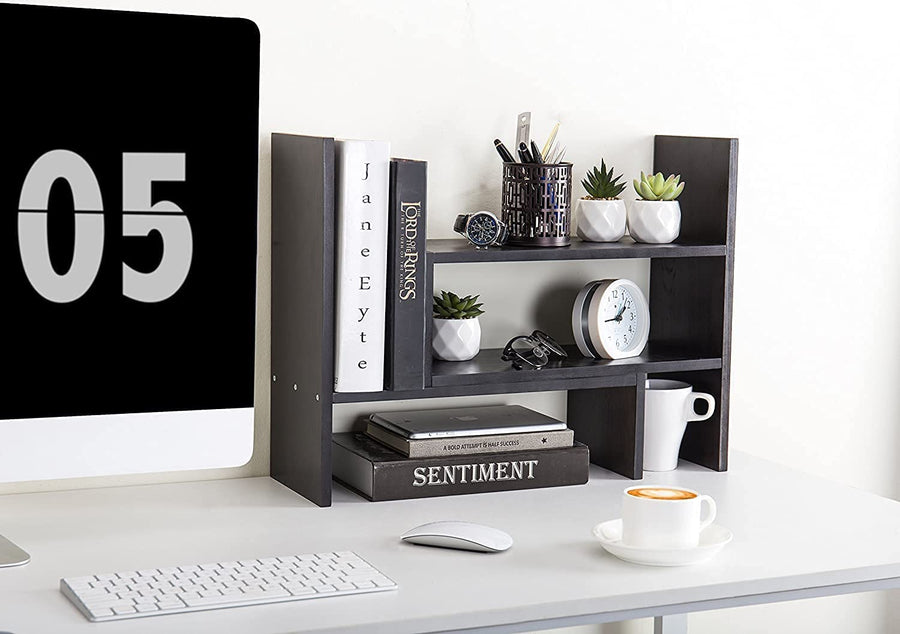 Dime Store Adjustable Book Shelf/Book Stand/Book Rack Desktop Storage Organizer | Spice Rack (Black) Dime Store
