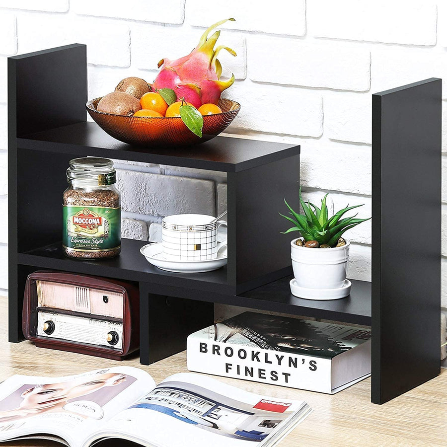 Dime Store Adjustable Book Shelf/Book Stand/Book Rack Desktop Storage Organizer | Spice Rack (Black) Dime Store