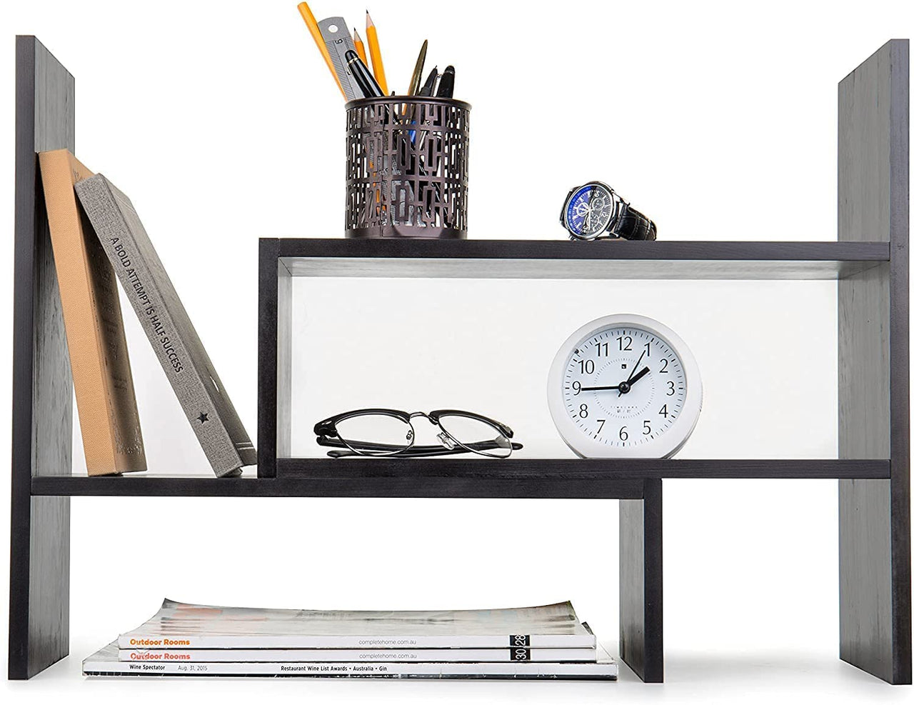 Dime Store Adjustable Book Shelf/Book Stand/Book Rack Desktop Storage Organizer | Spice Rack (Black) Dime Store