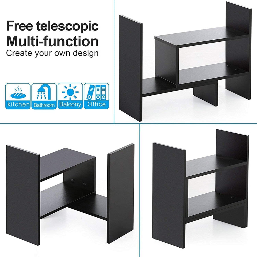 Dime Store Adjustable Book Shelf/Book Stand/Book Rack Desktop Storage Organizer | Spice Rack (Black) Dime Store