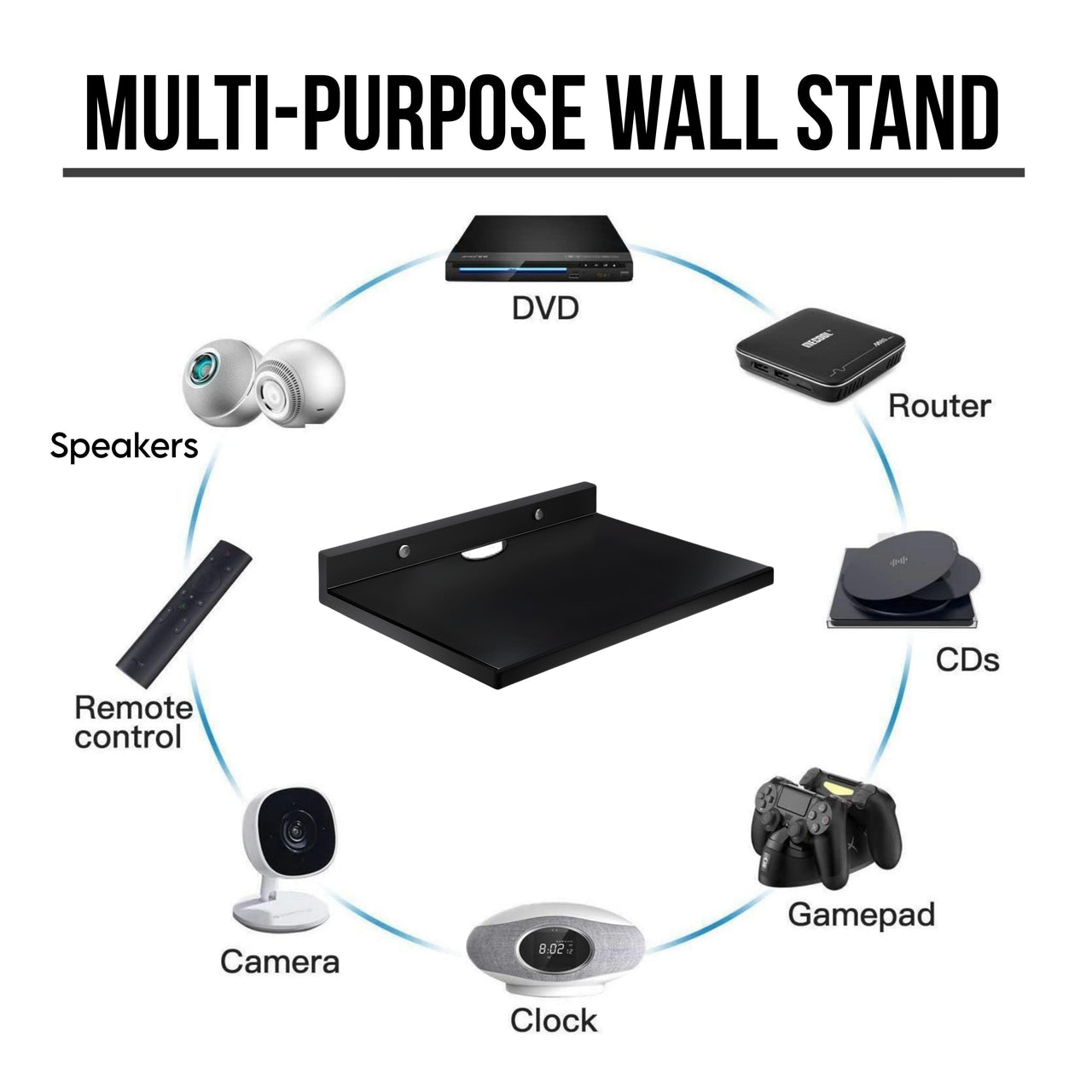 Dime Store Engineered Wood Setup Box Stand | Set Top Box Stand Wall Mount for Home Wall Shelf for Holding Speakers WiFi Router Game Console Remote Streaming Device Dime Store