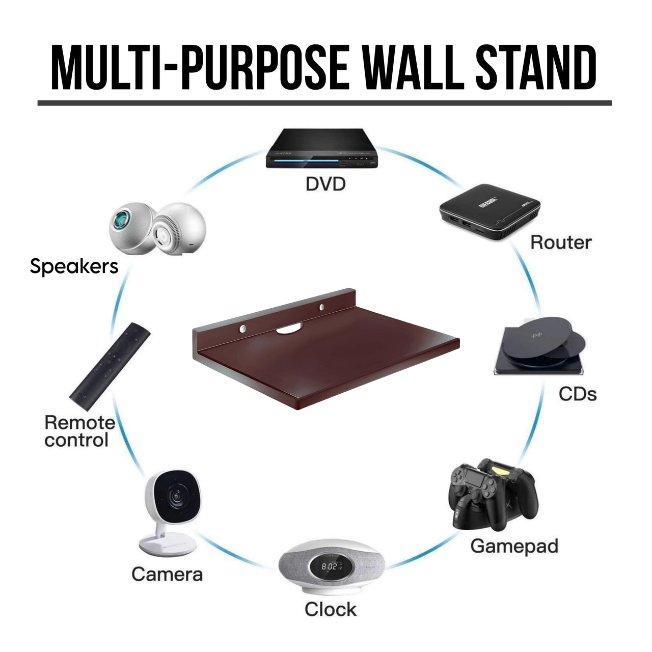 Dime Store Engineered Wood Setup Box Stand | Set Top Box Stand Wall Mount for Home Wall Shelf for Holding Speakers WiFi Router Game Console Remote Streaming Device Dime Store