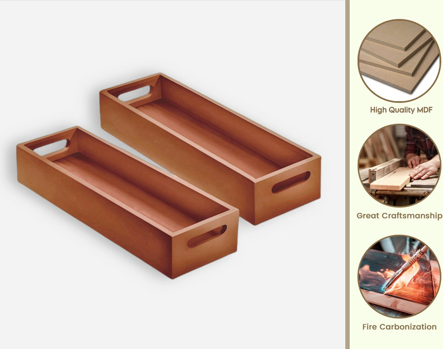 Dime Store Wooden Serving Tray Platter Multipurpose Tray | Serving Tray for Breakfast, Tea Serving, Table Décor Tray for Storage, Great Gift as Table Decor or Kitchen Decor (Set of 2, Natural) Dime Store
