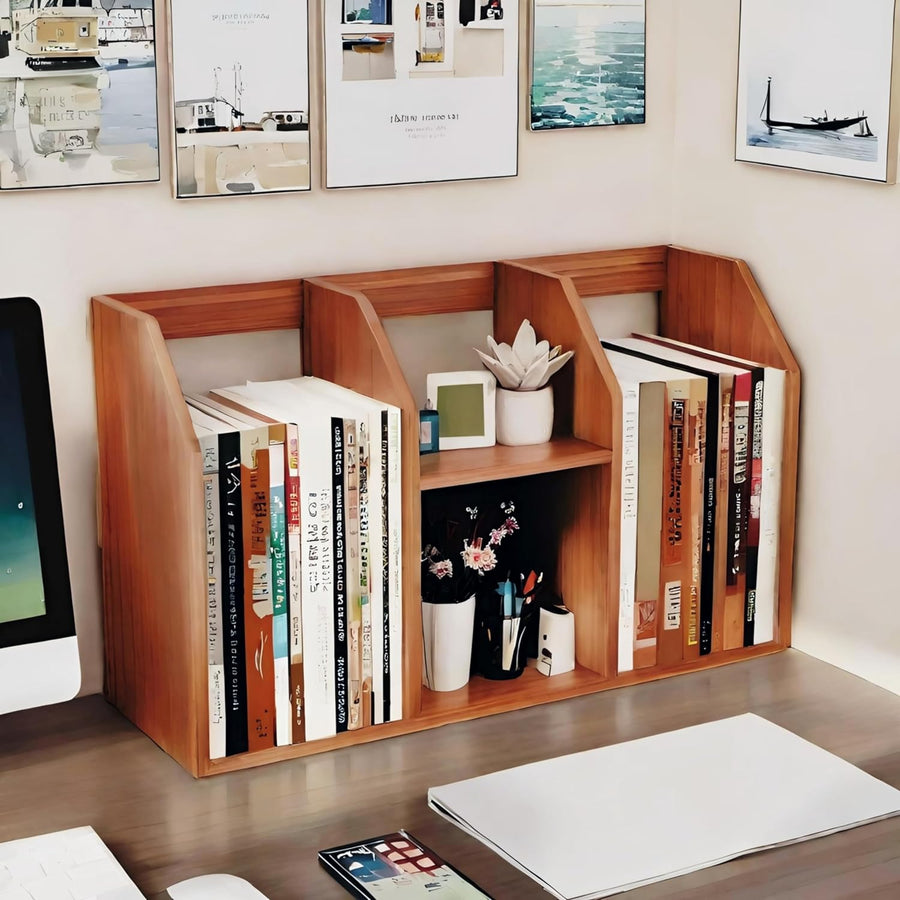Dime Store Book Shelf, Bookshelf for Office Desk, Book Shelf for Home Decor, Wooden Book Shelf, Space Saving Bookshelf (Wood Accent) Dime Store