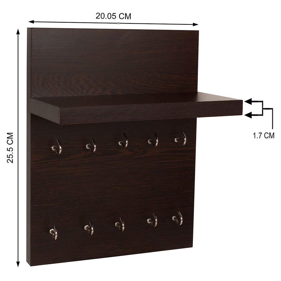 Dime Store Engineered Wood Key Holder for Home with Shelf | Stylish Key Hanger with 10 Hooks Wall Mounted Key Stand for Wall Decor Large Key Holder for Home, Office & Living Room Dime Store