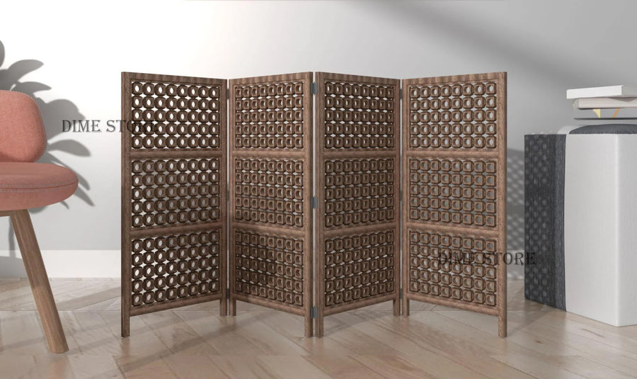 Wooden Freestanding Partition for Living Room & Office , Room Divider | Wall Screen for Decoration | Curtains for Bedroom | Traditional Partition Dime Store
