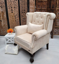 Thumbnail for Wooden Furniture Living Room Single Seater Armchair with Fabric Accent and Wingback and Solid Wooden Legs Dime Store