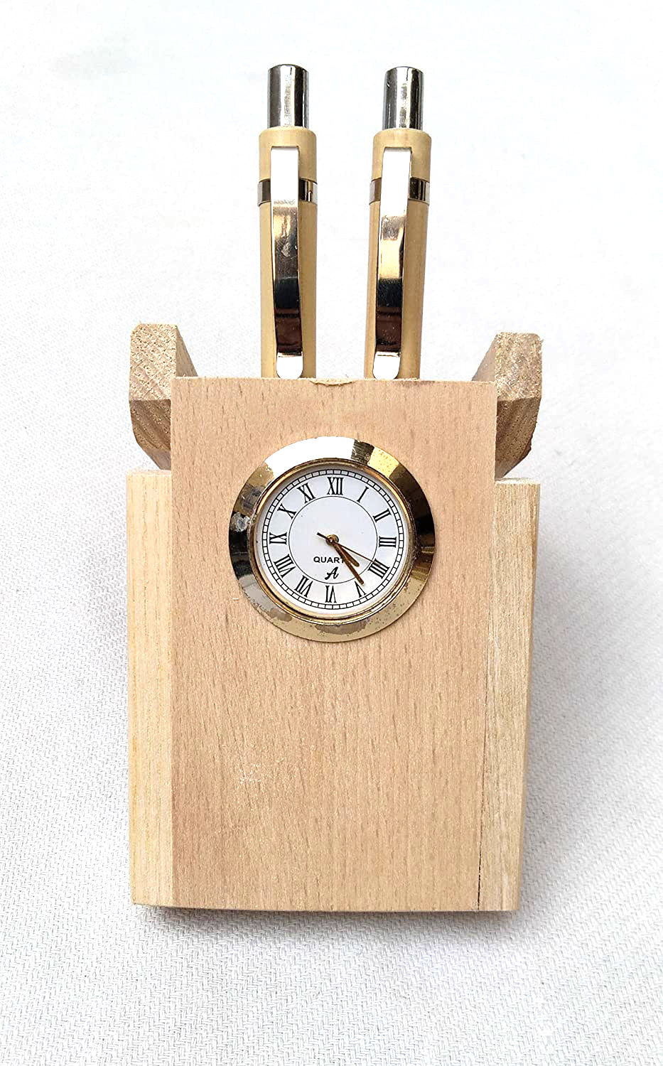 Wooden Single or Double Pen Stand with Clock for Office Table Decoration , Desk Organizer for Office Dime Store
