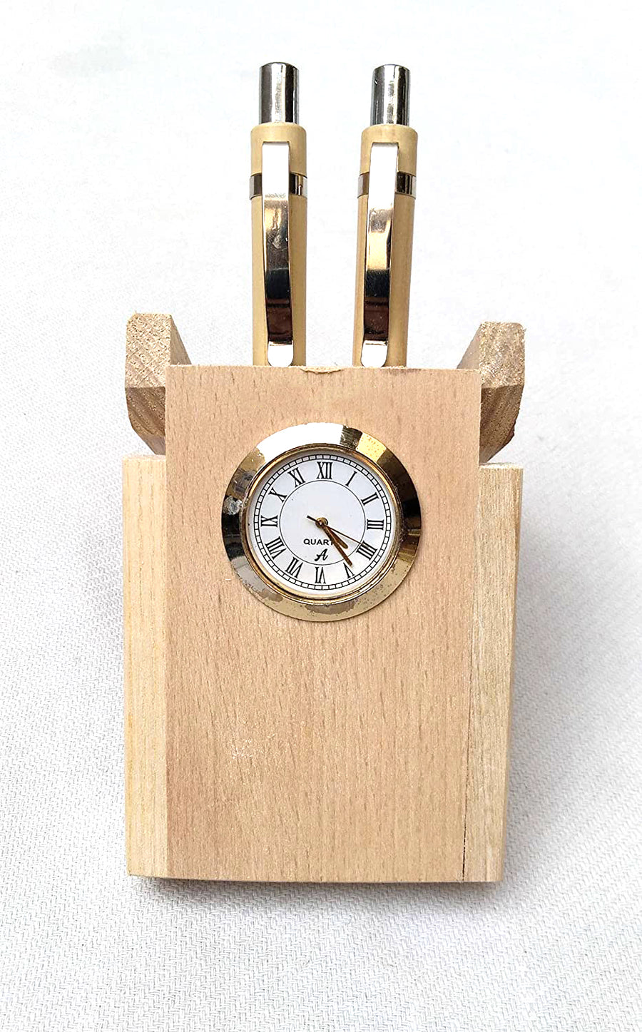 Wooden Single or Double Pen Stand with Clock for Office Table Decoration , Desk Organizer for Office Dime Store