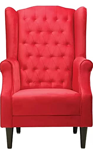 Wooden Wing chair for Bedroom & Hallway | Living Room Single Seater Armchair with Fabric Accent and Wingback Dime Store