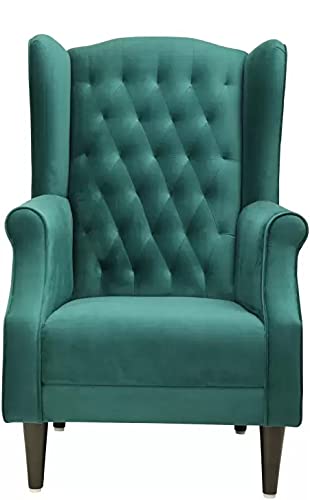 Wooden Wing chair for Bedroom & Hallway | Living Room Single Seater Armchair with Fabric Accent and Wingback Dime Store