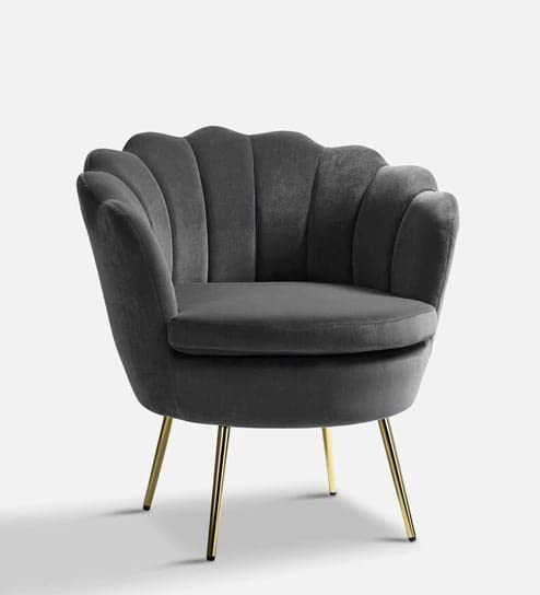 Wooden Handmade Golden Legs Grey Tufted Barrel Chair with Unique Design Chair in Living room & Bedroom Dime Store