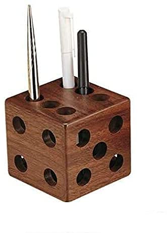 Wooden Dice Shaped Pen Stand cum Paper Weight for Office Use, Pencil Holder Desk Organizer (Brown) Dime Store