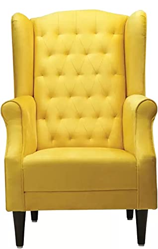 Wooden Wing chair for Bedroom & Hallway | Living Room Single Seater Armchair with Fabric Accent and Wingback Dime Store