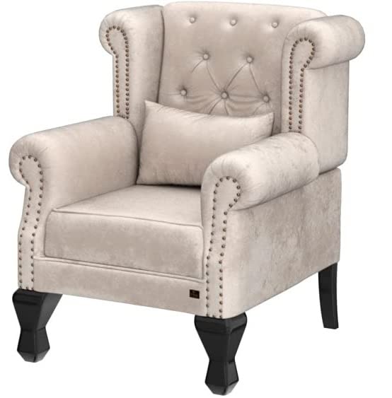 Wooden Furniture Living Room Single Seater Armchair with Fabric Accent and Wingback and Solid Wooden Legs Dime Store