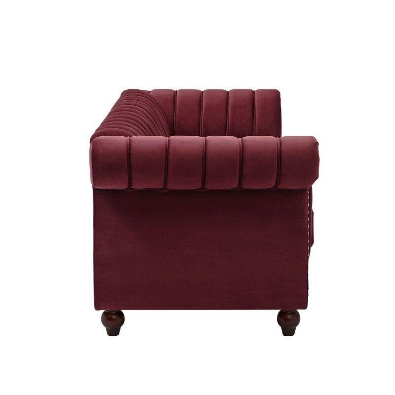 Wooden Designer Velvet Rolled Arm Chesterfield Sofa 3 Seater Couch Lounge Dime Store