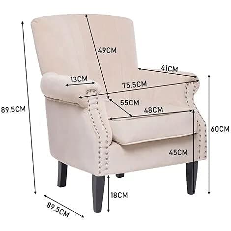 Modern & Luxury Furniture Single Seater Armchair Fabric Accent Upholstered Chair Wing Back with Solid Wooden Legs Living Room Dime Store