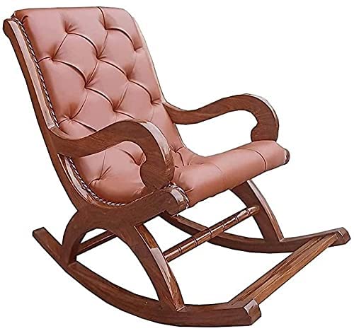 Wooden Handmade Rocking chair with Cushion | Rolling Chairs , Easy chair for Bedroom | Chair for Livingroom & Grandparents | Foot Rest Pure Wood Chair Dime Store