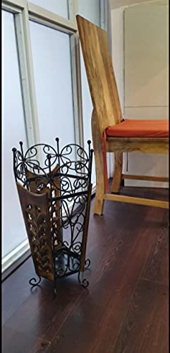 Wooden and Wrought Iron Umbrella Stand Cum Planter for Livingroom Office Bedroom Garden Dime Store