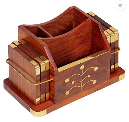 Wooden Desk Organizer, Pen and Pencil Stand | Office supplies | Table Storage Organizer | Office Desk Accessories, Pen Stands for Office Use Dime Store