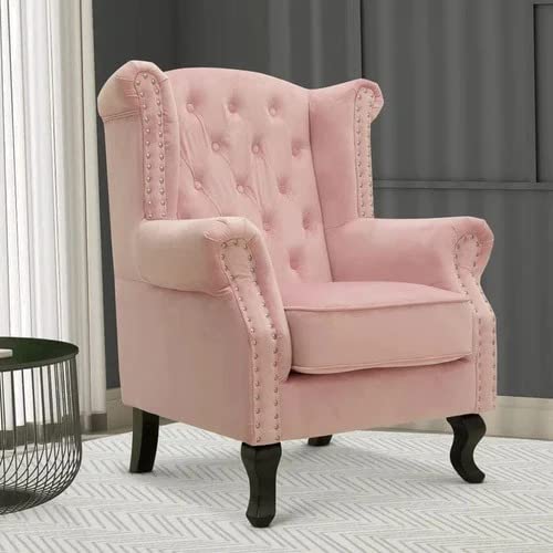 Wooden Furniture Living Room Single Seater Armchair with Fabric Accent and Wingback and Solid Wooden Legs Dime Store