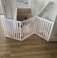 Thumbnail for Wooden 3 Panel Fold-able Pet Gate Baby Fence Kids Safety Gate for The House, Doorway, Stairs Dime Store