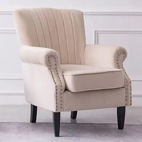 Modern & Luxury Furniture Single Seater Armchair Fabric Accent Upholstered Chair Wing Back with Solid Wooden Legs Living Room Dime Store
