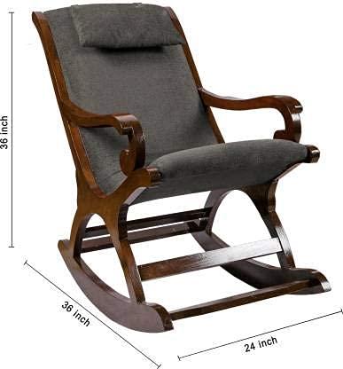 Wooden Handmade Rocking chair with Cushion | Rolling Chairs , Easy chair for Bedroom | Chair for Livingroom & Grandparents | Foot Rest Pure Wood Chair Dime Store