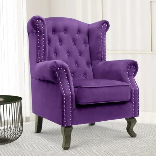 Wooden Furniture Living Room Single Seater Armchair with Fabric Accent and Wingback and Solid Wooden Legs Dime Store