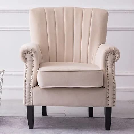 Modern & Luxury Furniture Single Seater Armchair Fabric Accent Upholstered Chair Wing Back with Solid Wooden Legs Living Room Dime Store
