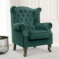 Thumbnail for Wooden Furniture Living Room Single Seater Armchair with Fabric Accent and Wingback and Solid Wooden Legs Dime Store