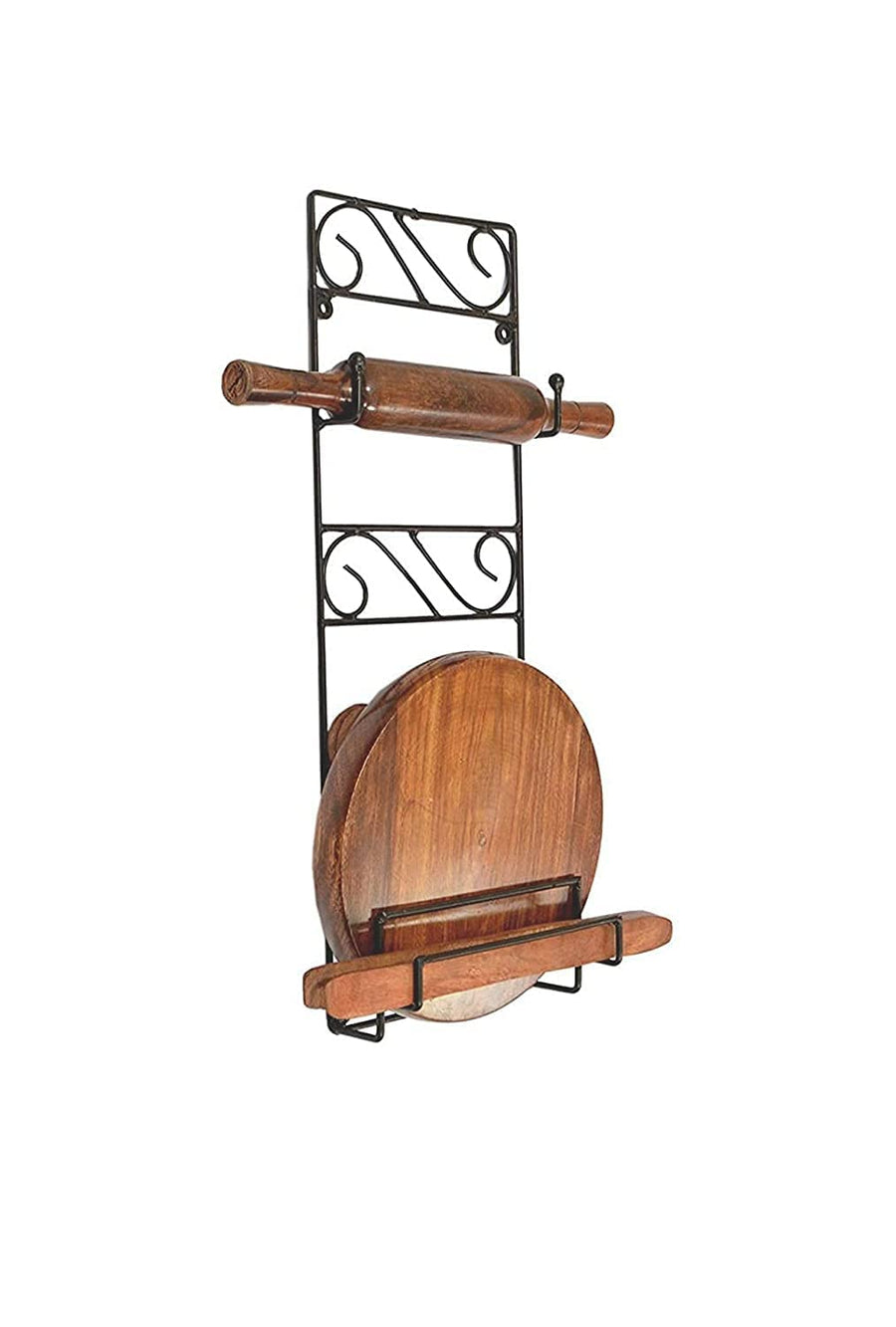 Wrought Iron Chakla Belan Stand | Rolling Pin Board Holder | Lightweight Durable Wall Mount Kitchen Utensils Rack Dime Store