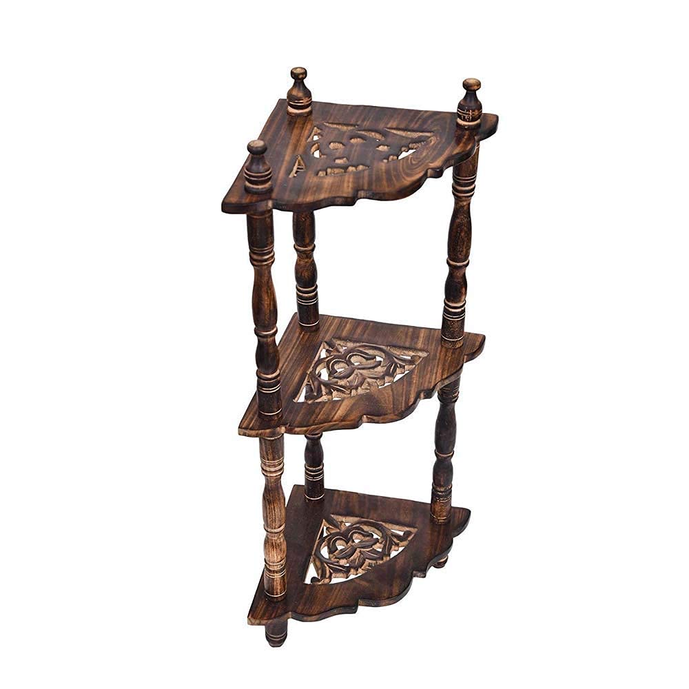 Wooden Mini 3-Tier Side Corner for Livingroom & Home Decoration Folding Handmade Corner Shelf Dime Store