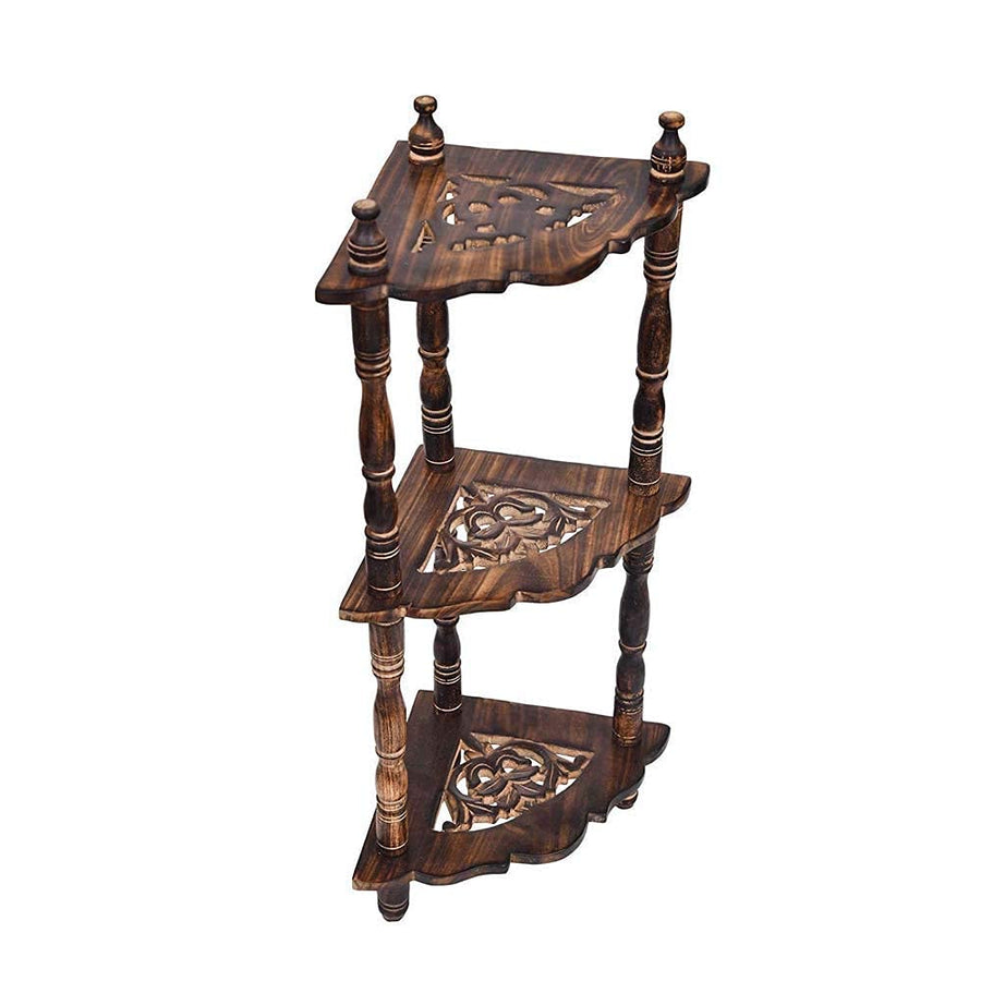 Wooden Mini 3-Tier Side Corner for Livingroom & Home Decoration Folding Handmade Corner Shelf Dime Store
