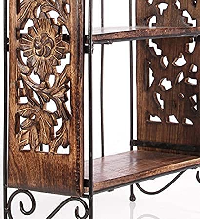 Wrought Iron & Wooden Cutlery Racks Foldable Spice Shelf Rack Kitchen Bathroom Counter top Storage Holder Organizer (3 Tier, Large) Dime Store