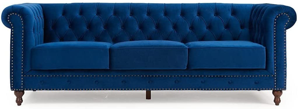 Wooden Furniture Velvet 3 Seater Leatherette Modern Chesterfield Sofa Couch Chaise Lounge Sectional Sofa for Living Room Office Guest Room Dime Store