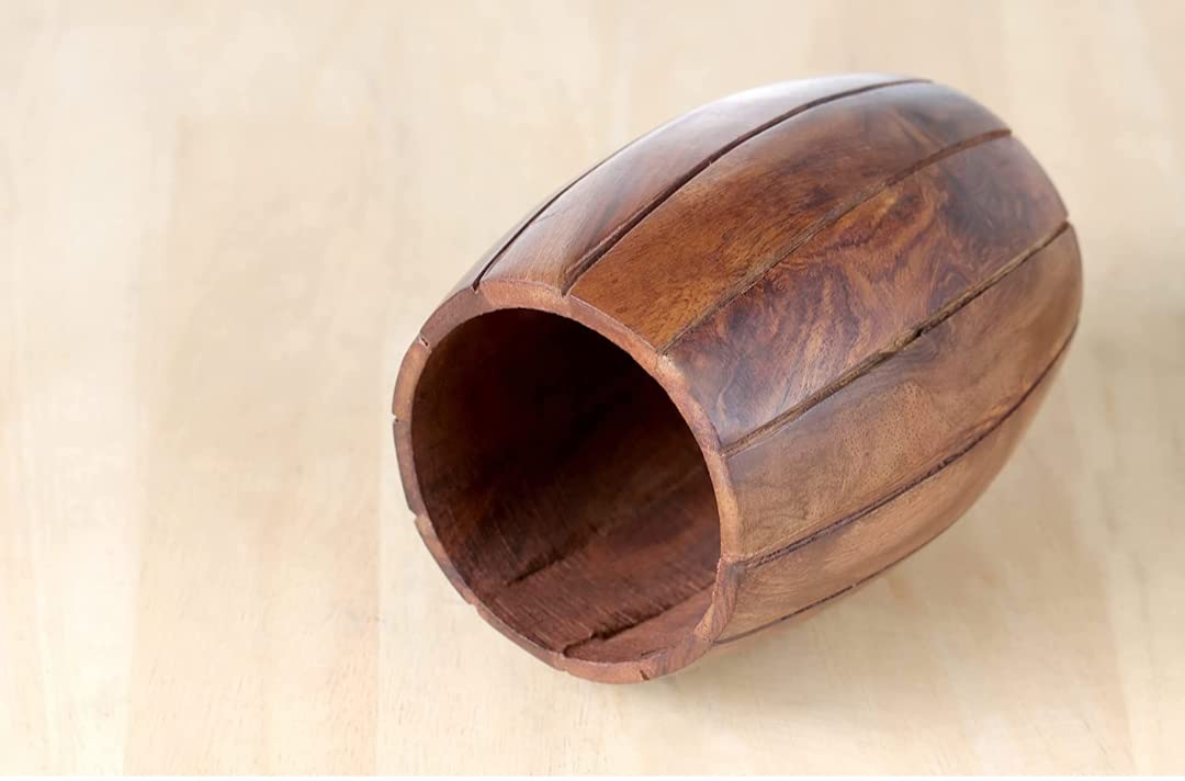 Wooden Handmade Barrell Shaped Pen Stand, Pencil Holder Desk Accessories Multiple Use Desktop Storage Organizer Dime Store