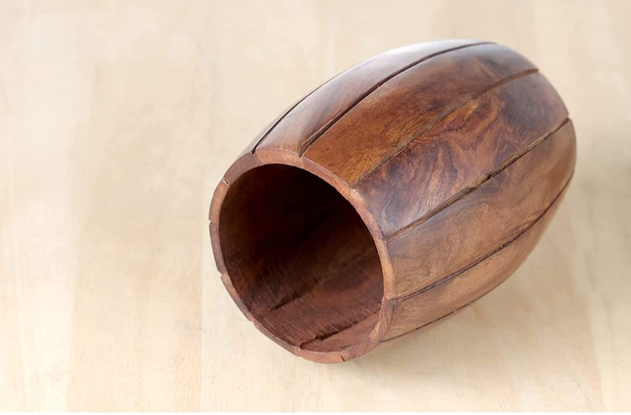 Wooden Handmade Barrell Shaped Pen Stand, Pencil Holder Desk Accessories Multiple Use Desktop Storage Organizer Dime Store