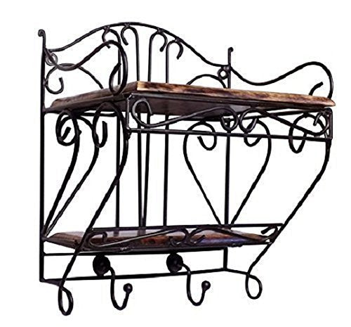 Wooden and Wrought Iron Wall Mount Set Top Box Wall Shelf Stand Multipurpose Holder for Cable, WiFi Router, DTH or Modem Dime Store