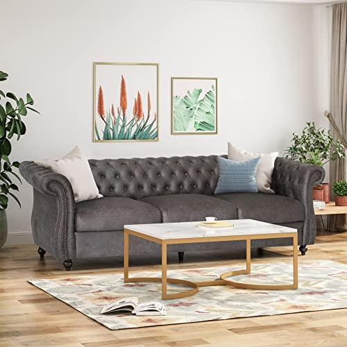 Solid Wood Velvet Chesterfield Three Seater Sofa for Living Room & Office | Couch/Sofa for Home Dime Store