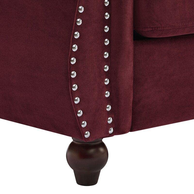 Wooden Designer Velvet Rolled Arm Chesterfield Sofa 3 Seater Couch Lounge Dime Store