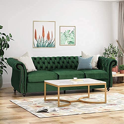 Solid Wood Velvet Chesterfield Three Seater Sofa for Living Room & Office | Couch/Sofa for Home Dime Store