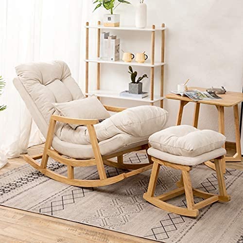 Wooden Rocking Chair with Stool | Easy Rolling Chair , Rest Chair Bedside Chair Leisure Backrest Chair with Footrest Dime Store