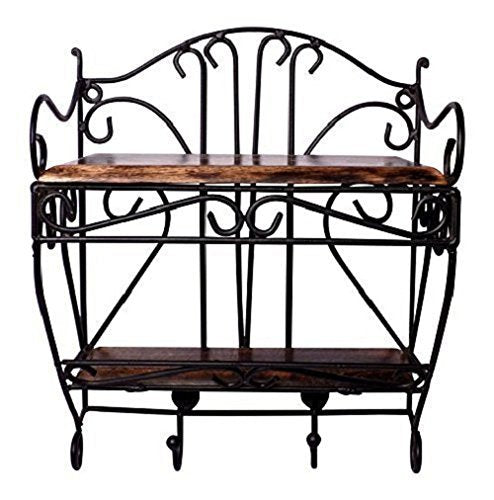 Wooden and Wrought Iron Wall Mount Set Top Box Wall Shelf Stand Multipurpose Holder for Cable, WiFi Router, DTH or Modem Dime Store