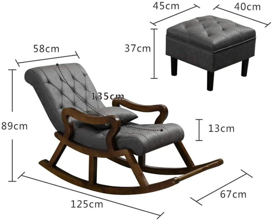 Wooden Recliner Standard Cushioned Rocking Chair with Foot Stool | Rolling Easy Chair | Chair for Parents | Chair for Living Room Dime Store