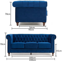 Thumbnail for Wooden Furniture Velvet 3 Seater Leatherette Modern Chesterfield Sofa Couch Chaise Lounge Sectional Sofa for Living Room Office Guest Room Dime Store