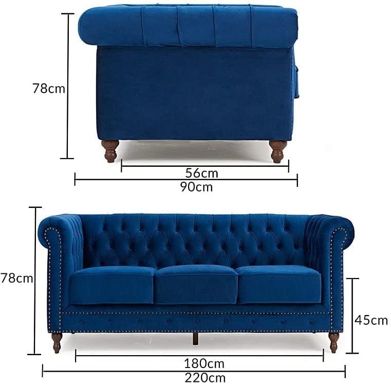 Wooden Furniture Velvet 3 Seater Leatherette Modern Chesterfield Sofa Couch Chaise Lounge Sectional Sofa for Living Room Office Guest Room Dime Store
